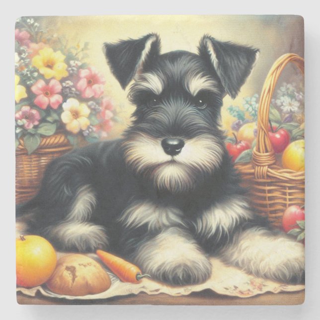 Vintage Schnauzer-målning Stenunderlägg (Framsidan)