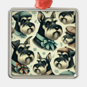 Vintage Schnauzer Sömlös illustration Julgransprydnad Metall