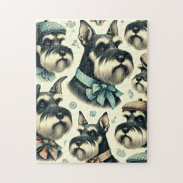 Vintage Schnauzer Sömlös illustration Pussel (Vertikal)