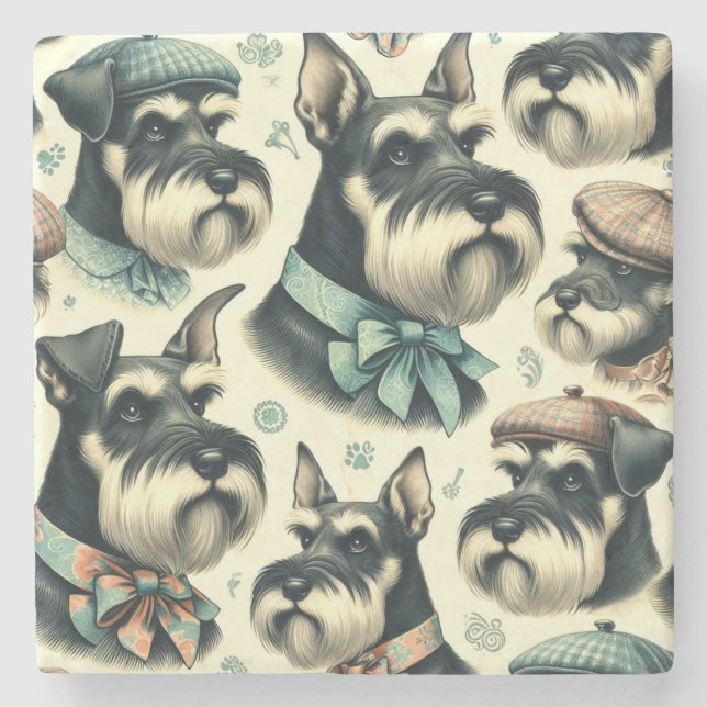 Vintage Schnauzer Sömlös illustration Stenunderlägg (Framsidan)