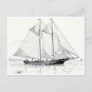 Vintage Schooner Sailboat Vykort