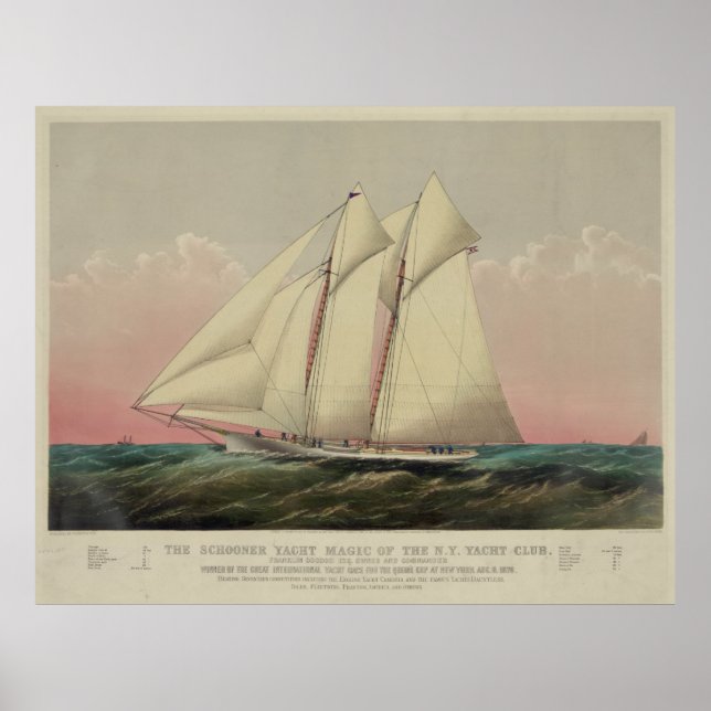 Vintage Schooner Yacht Illustration (1870) Poster (Framsidan)