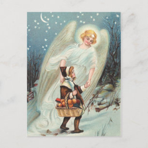 Vintage Schutzengel mit Mädchen im Schnee Vykort