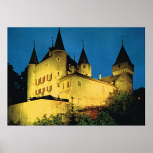 Vintage Schweitz, Nyon, medeltida slott Poster