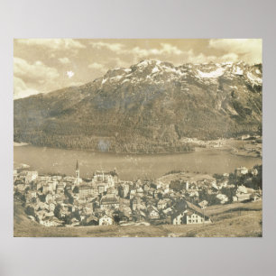 Vintage Schweitz, St Moritz och sjö 1906 Poster