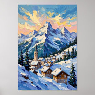 Vintage Schweiz Alperna Reselandskap Konst Poster