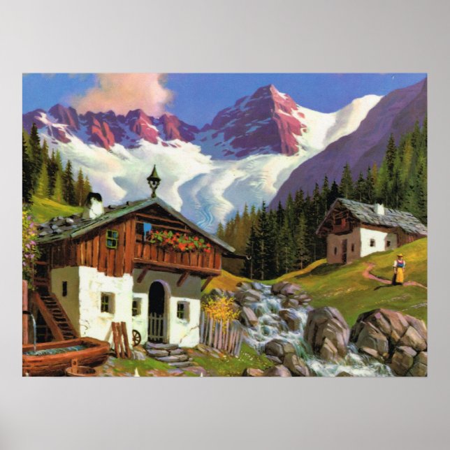 Vintage Schweiz, Gletscherwelt, byn Poster (Framsidan)