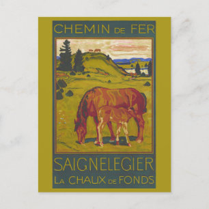 Vintage Schweiz Horse Retro Railroad Travel Vykort