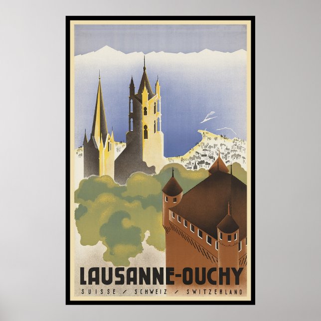 Vintage Schweiz Lausanne-Ouchy Poster (Framsidan)