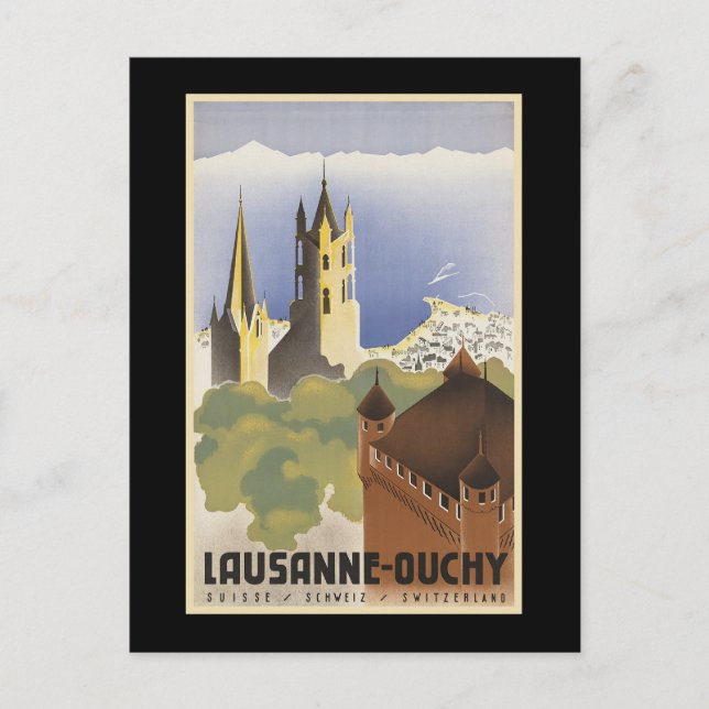 Vintage Schweiz Lausanne-Ouchy Vykort (Framsida)