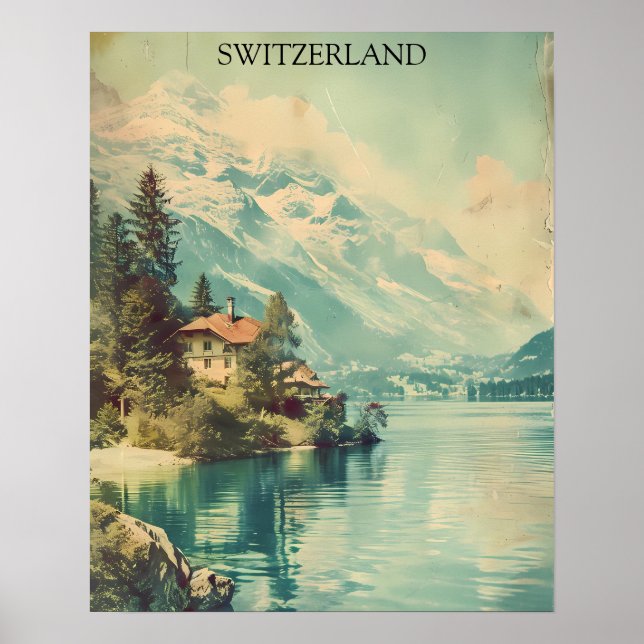Vintage Schweiz schweiziska Alpernor Bergsvy Poster (Framsidan)
