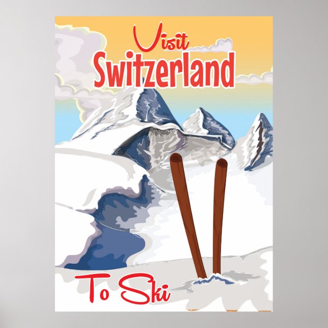 Vintage Schweiz skidåkningsresaffisch Poster (Framsidan)