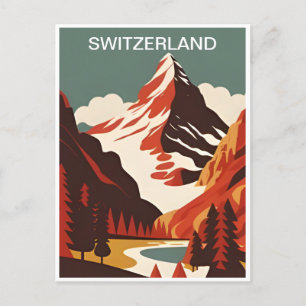 Vintage Schweiz skidresort vintertur Europa Vykort