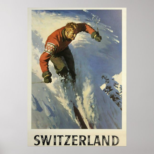 Vintage Schweiz Skiing Poster (Framsidan)