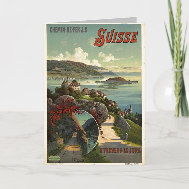 Vintage Schweiz Travel Illustration Art Card Kort (Framsida)