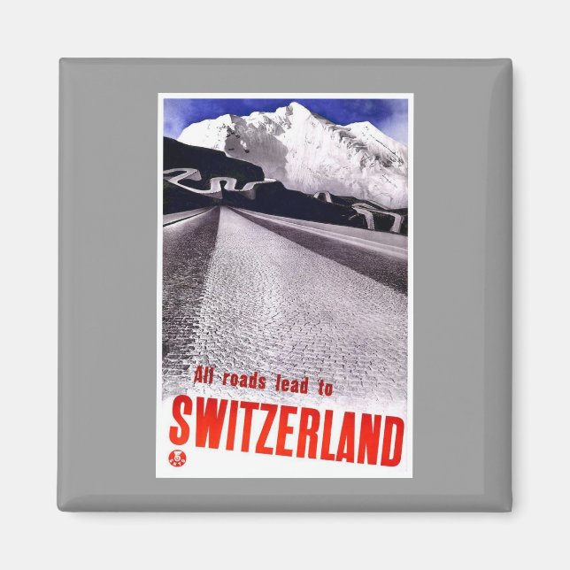 Vintage Schweiz-vägar Magnet (Framsidan)