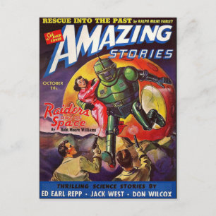 Vintage Sci Fi art Robot-hjälte Vykort