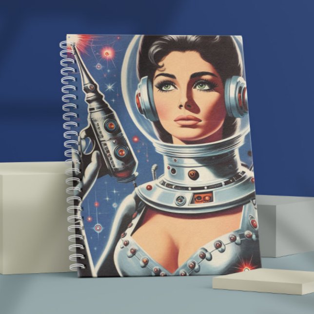 Vintage Sci-fi Astronaut Girl Anteckningsbok (Skapare uppladdad)