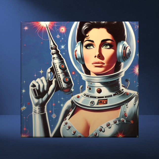 Vintage Sci-fi Astronaut Tjej Kakelplatta (Skapare uppladdad)