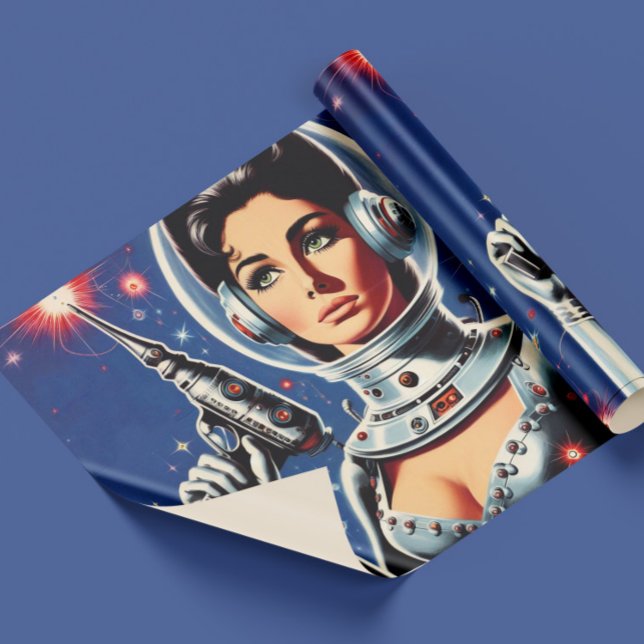 Vintage Sci-fi Astronaut Tjej Presentpapper (Skapare uppladdad)