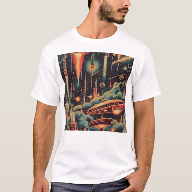Vintage-Sci-Fi Mönster T Shirt (Framsida)