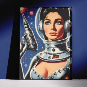 Vintage Sci-fi Rymdastronaut Tjej Poster