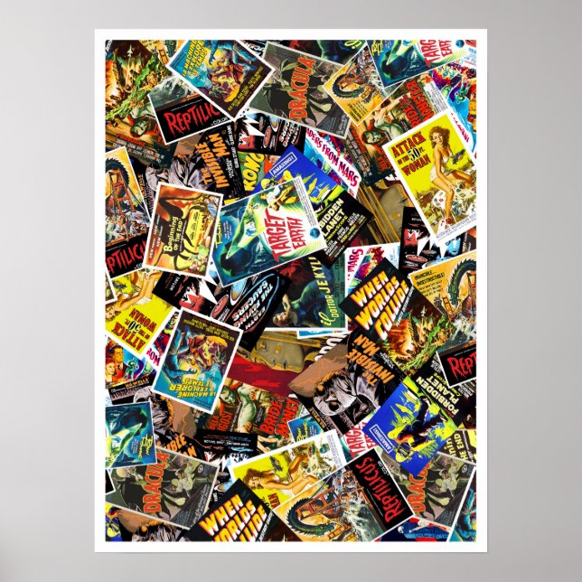 Vintage Sci-Fi & Skräckfilmsaffisch Collage Poster (Framsidan)