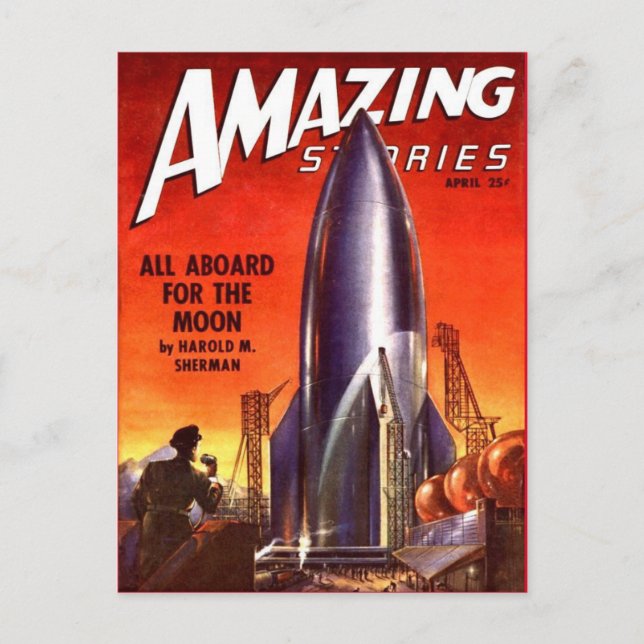 Vintage Sci Fi-teckning Vykort (Framsida)