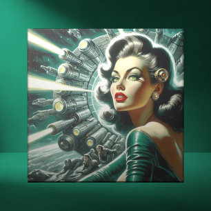 Vintage Sci-fi Woman Illustration Kakelplatta