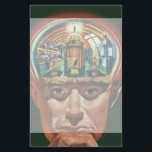 Vintage Science fiction, Alien Brain i laboratorie<br><div class="desc">Vintage illustrerar futuristiska Science fiction utomjordingar och robotbilder som visar ett laboratorium för en man med hjärnan exponerad. En klassisk tecknad bok-design med en cyborgforskare med handen till sin hacka med en intensiv blick på hans ansikte och ser ut som om han tänker på framtiden eller kanske bara tänker på...</div>