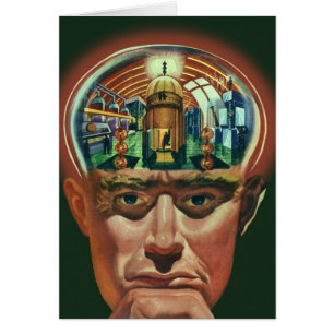 Vintage Science fiction, Alien Brain i laboratorie Hälsningskort