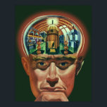 Vintage Science fiction, Alien Brain i laboratorie Poster<br><div class="desc">Vintage illustrerar futuristiska Science fiction utomjordingar och robotbilder som visar ett laboratorium för en man med hjärnan exponerad. En klassisk tecknad bok-design med en cyborgforskare med handen till sin hacka med en intensiv blick på hans ansikte och ser ut som om han tänker på framtiden eller kanske bara tänker på...</div>