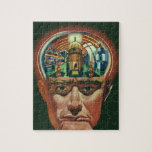 Vintage Science fiction, Alien Brain i laboratorie Pussel<br><div class="desc">Vintage illustrerar futuristiska Science fiction utomjordingar och robotbilder som visar ett laboratorium för en man med hjärnan exponerad. En klassisk tecknad bok-design med en cyborgforskare med handen till sin hacka med en intensiv blick på hans ansikte och ser ut som om han tänker på framtiden eller kanske bara tänker på...</div>