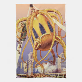 Vintage Science Fiction Alien Krig Invasion Bläckf Kökshandduk