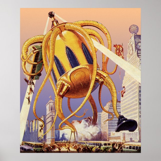 Vintage Science Fiction Alien Krig Invasion Bläckf Poster (Framsidan)