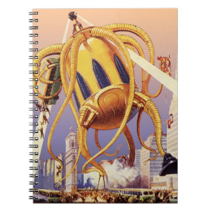 Vintage Science fiction Alien Krig Invasion Octopu Anteckningsbok