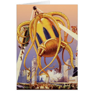 Vintage Science fiction Alien Krig Invasion Octopu Hälsningskort
