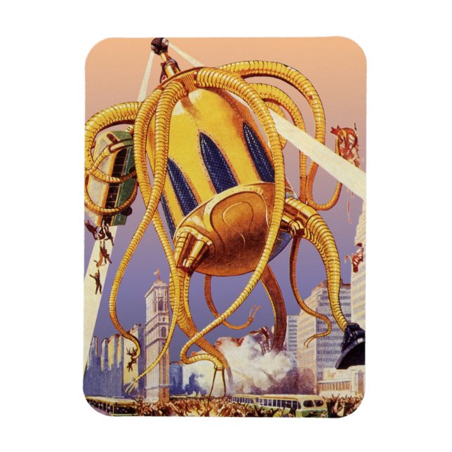 Vintage Science fiction Alien Krig Invasion Octopu Magnet (Vertikal)