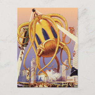 Vintage Science fiction Alien Krig Invasion Octopu Vykort
