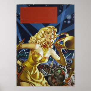 Vintage Science fiction Alien Monsters Pulp Poster