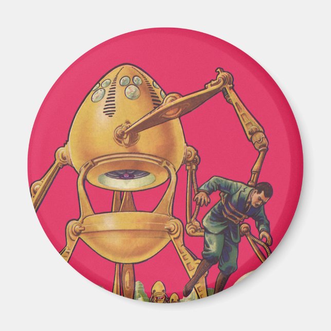 Vintage Science fiction Alien Robot Captures Man Magnet (Framsidan)