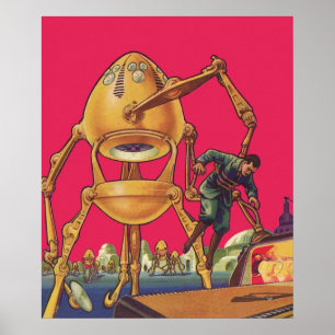 Vintage Science fiction Alien Robot Captures Man Poster
