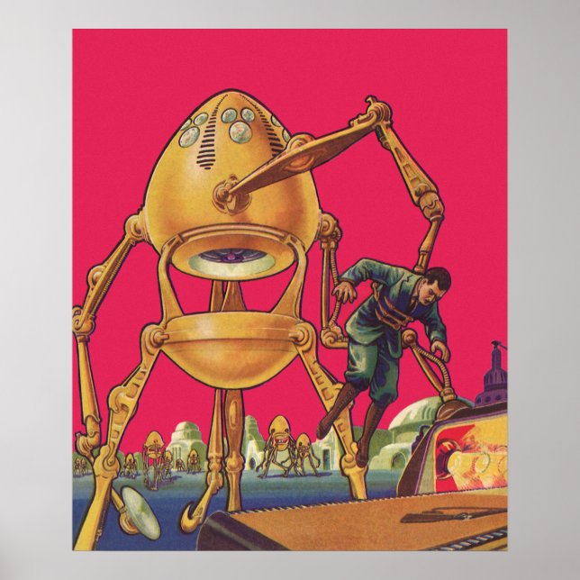 Vintage Science fiction Alien Robot Captures Man Poster (Framsidan)