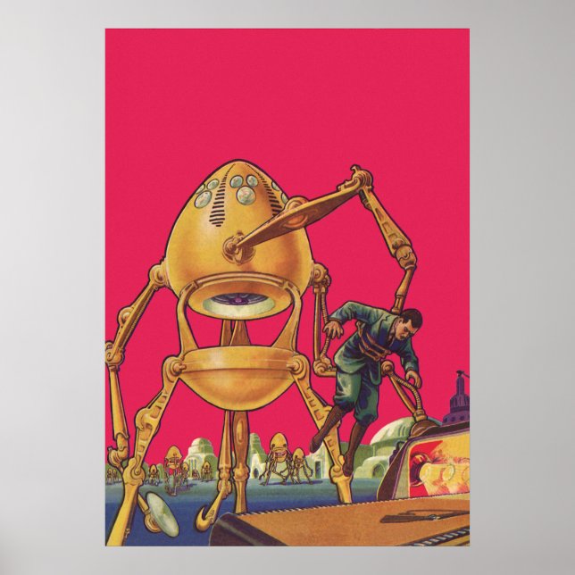 Vintage Science fiction Alien Robot Captures Man Poster (Framsidan)