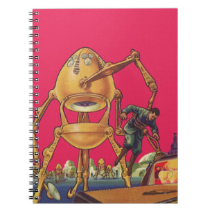 Vintage Science Fiction Alien Robot Fångar Man Anteckningsbok