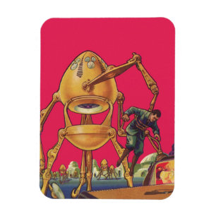 Vintage Science Fiction Alien Robot Fångar Man Magnet