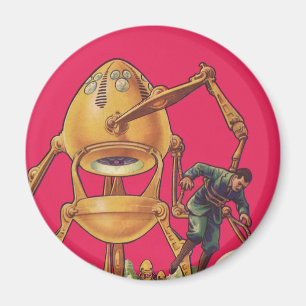 Vintage Science Fiction Alien Robot Fångar Man Magnet