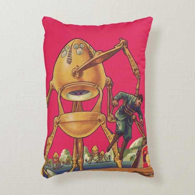 Vintage Science Fiction Alien Robot Fångar Man Prydnadskudde (Framsidan(Vertikal))