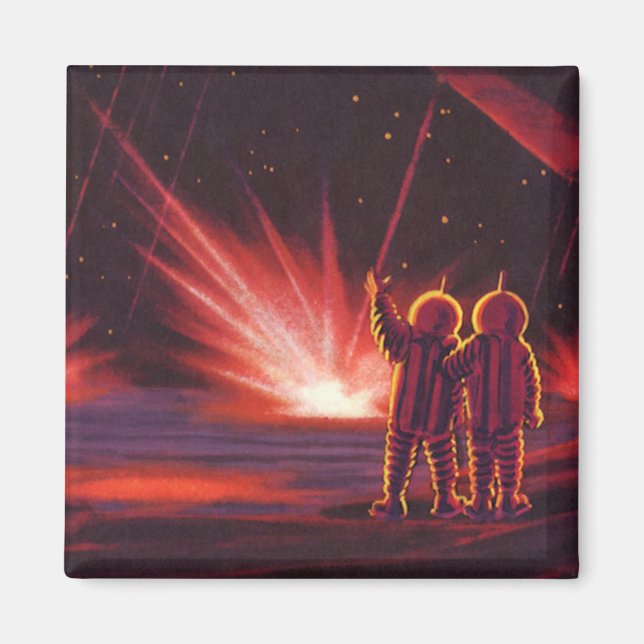 Vintage Science Fiction Alien Röd Planet Explosion Magnet (Framsidan)