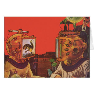 Vintage Science fiction, Alien Steam Punk Helmet Hälsningskort